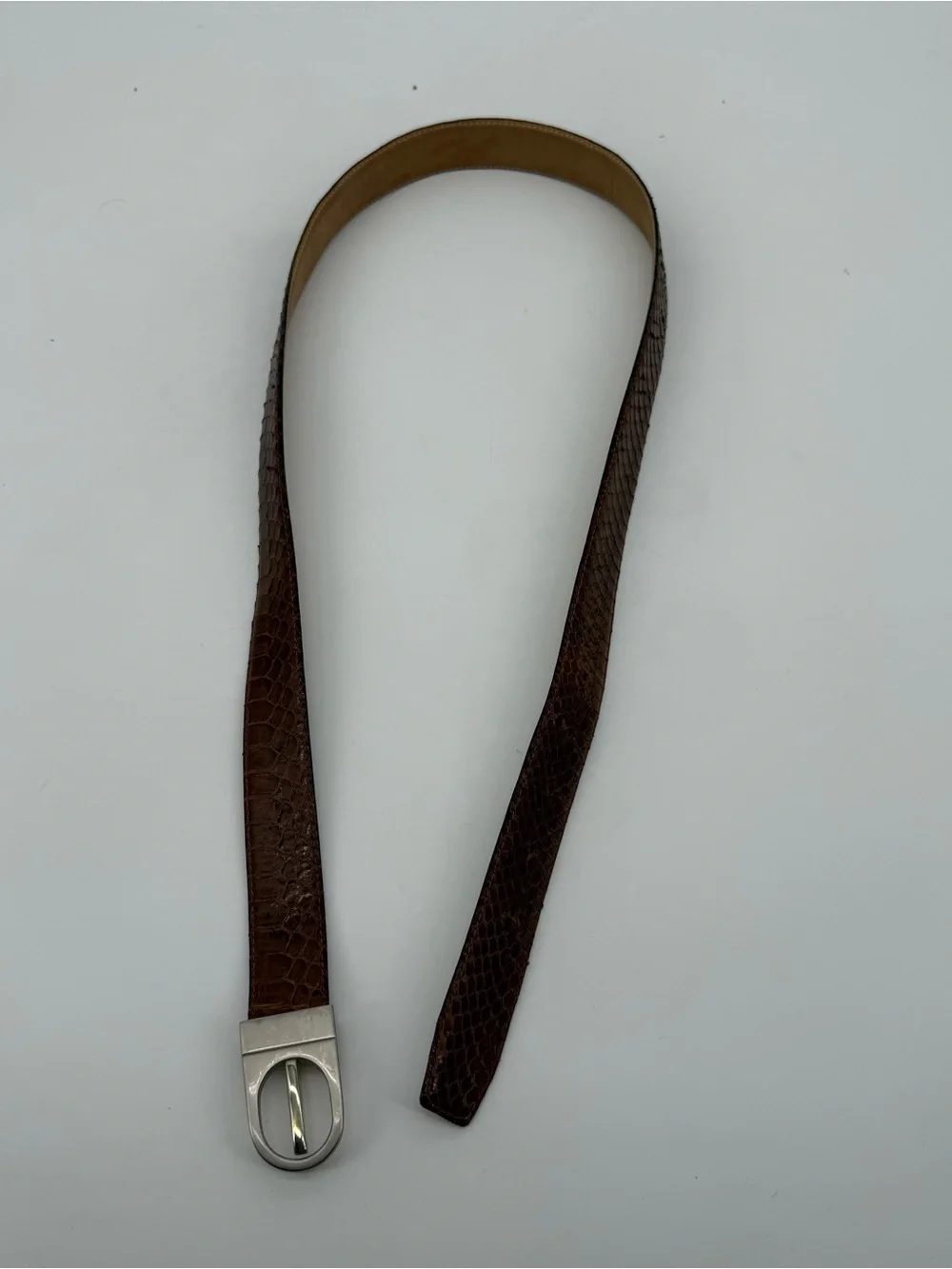Christopher Roberts Mens Snakeskin Leather Belt Size 38 Silver Tone Hardware Vtg